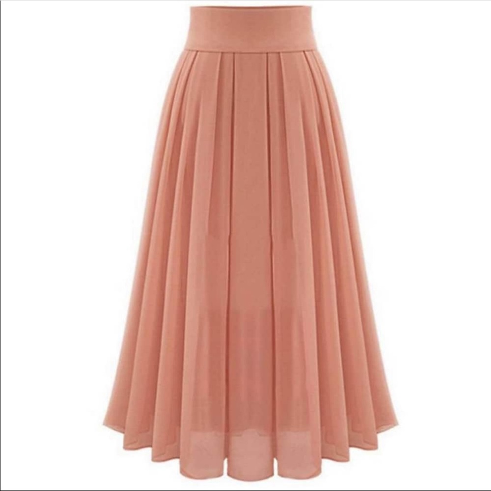 Blush Pink Pleated Sheer Skirt